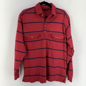 Vintage 90s Y2K Men's Medium Rugby Polo Shirt Stripes Preppy Outdoor Grunge Red